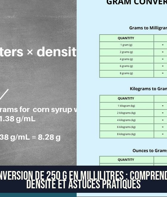 Conversion de 250 g en millilitres : Comprendre densité et astuces pratiques