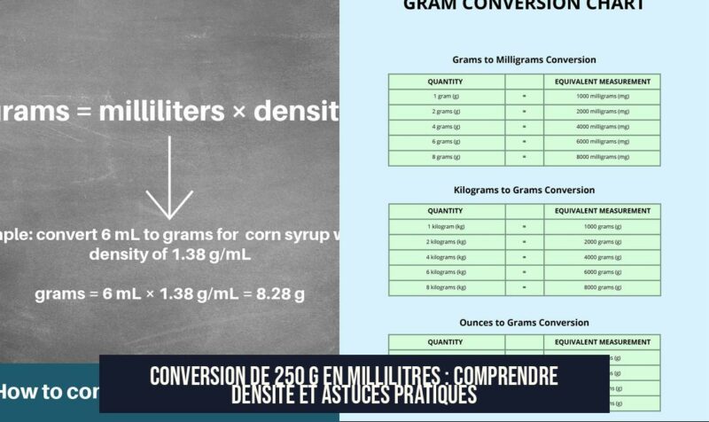 Conversion de 250 g en millilitres : Comprendre densité et astuces pratiques