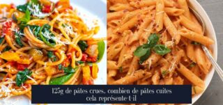 125g de pâtes crues, combien de pâtes cuites cela représente-t-il