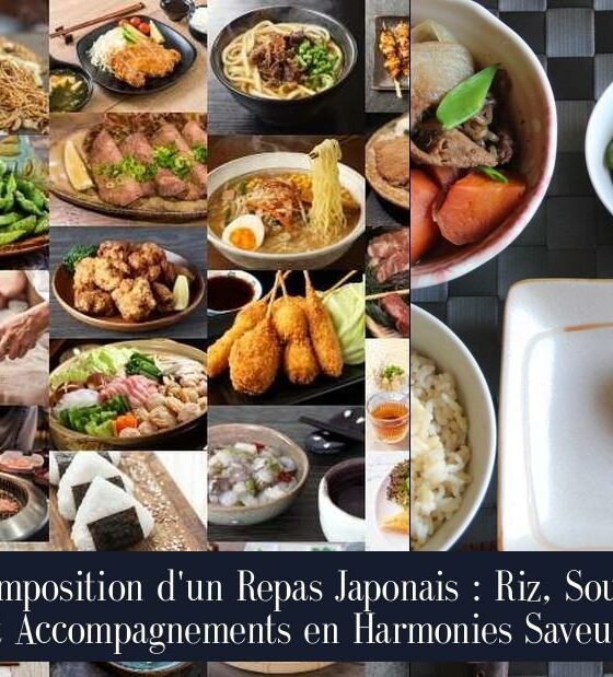 Composition d'un Repas Japonais : Riz, Soupe et Accompagnements en Harmonies Saveurs