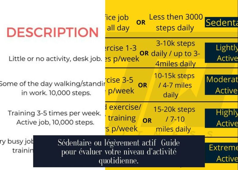 Sédentaire ou légèrement actif Guide pour évaluer votre niveau d'activité quotidienne.