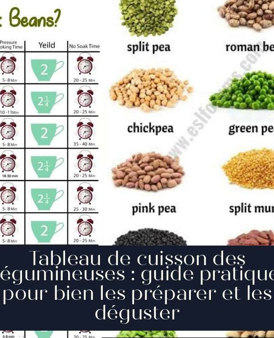 Tableau de cuisson des légumineuses : guide pratique pour bien les préparer et les déguster