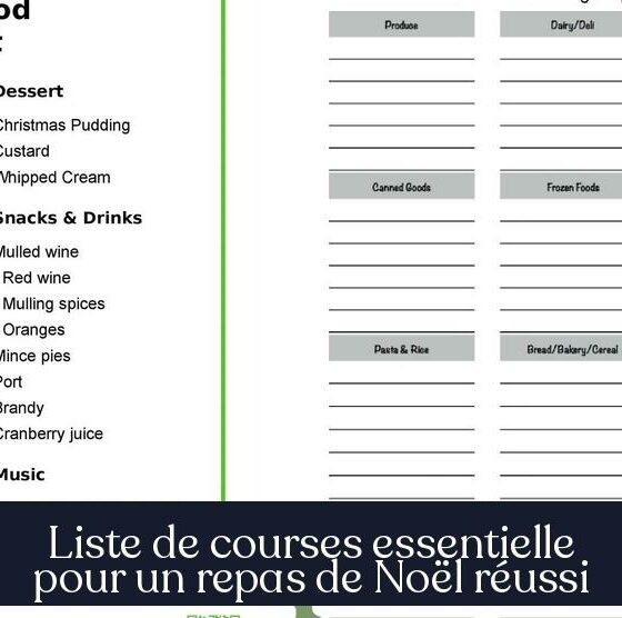 Liste de courses essentielle pour un repas de Noël réussi