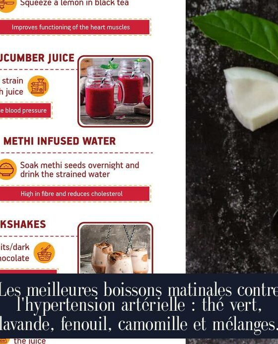 Les meilleures boissons matinales contre l'hypertension artérielle : thé vert, lavande, fenouil, camomille et mélanges.