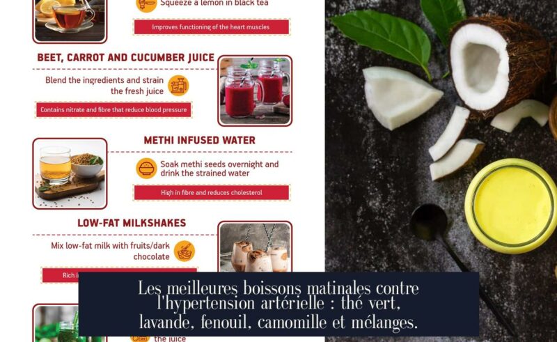 Les meilleures boissons matinales contre l'hypertension artérielle : thé vert, lavande, fenouil, camomille et mélanges.
