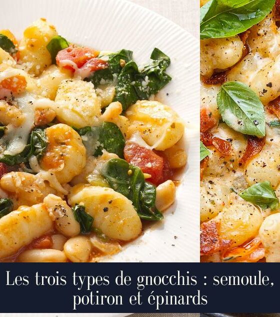 Les trois types de gnocchis : semoule, potiron et épinards
