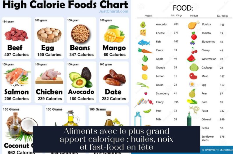 Aliments avec le plus grand apport calorique : huiles, noix et fast-food en tête