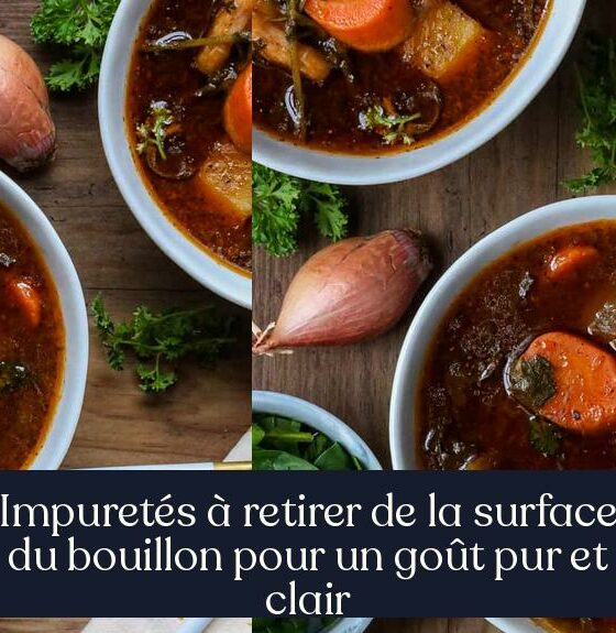 Impuretés à retirer de la surface du bouillon pour un goût pur et clair
